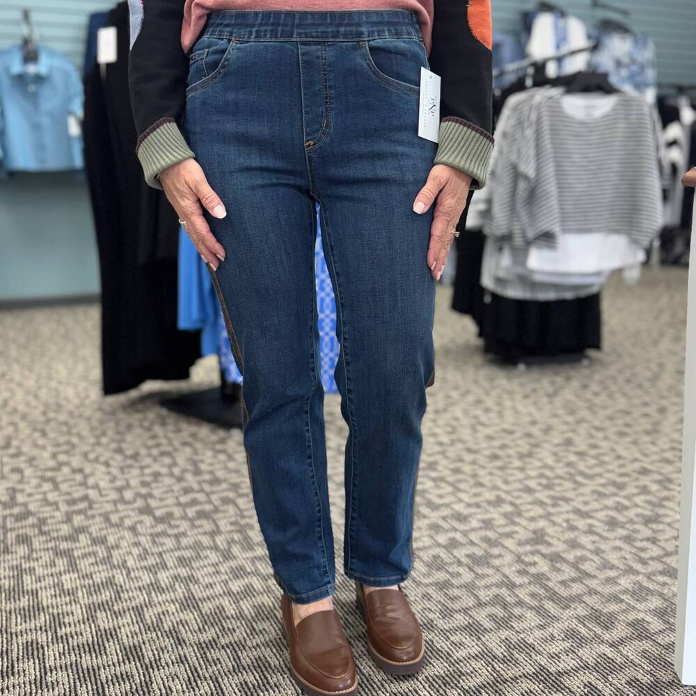 NEW FDJ pull-on straight ankle denim jeans in dark blue